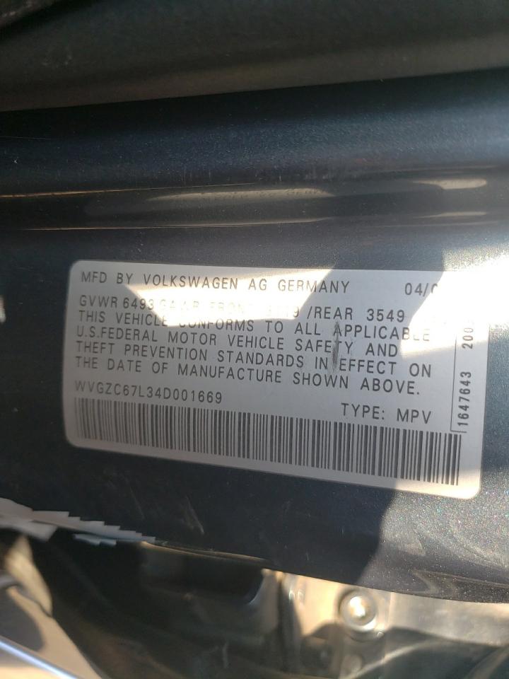 2004 Volkswagen Touareg 3.2 VIN: WVGZC67L34D001669 Lot: 58961755