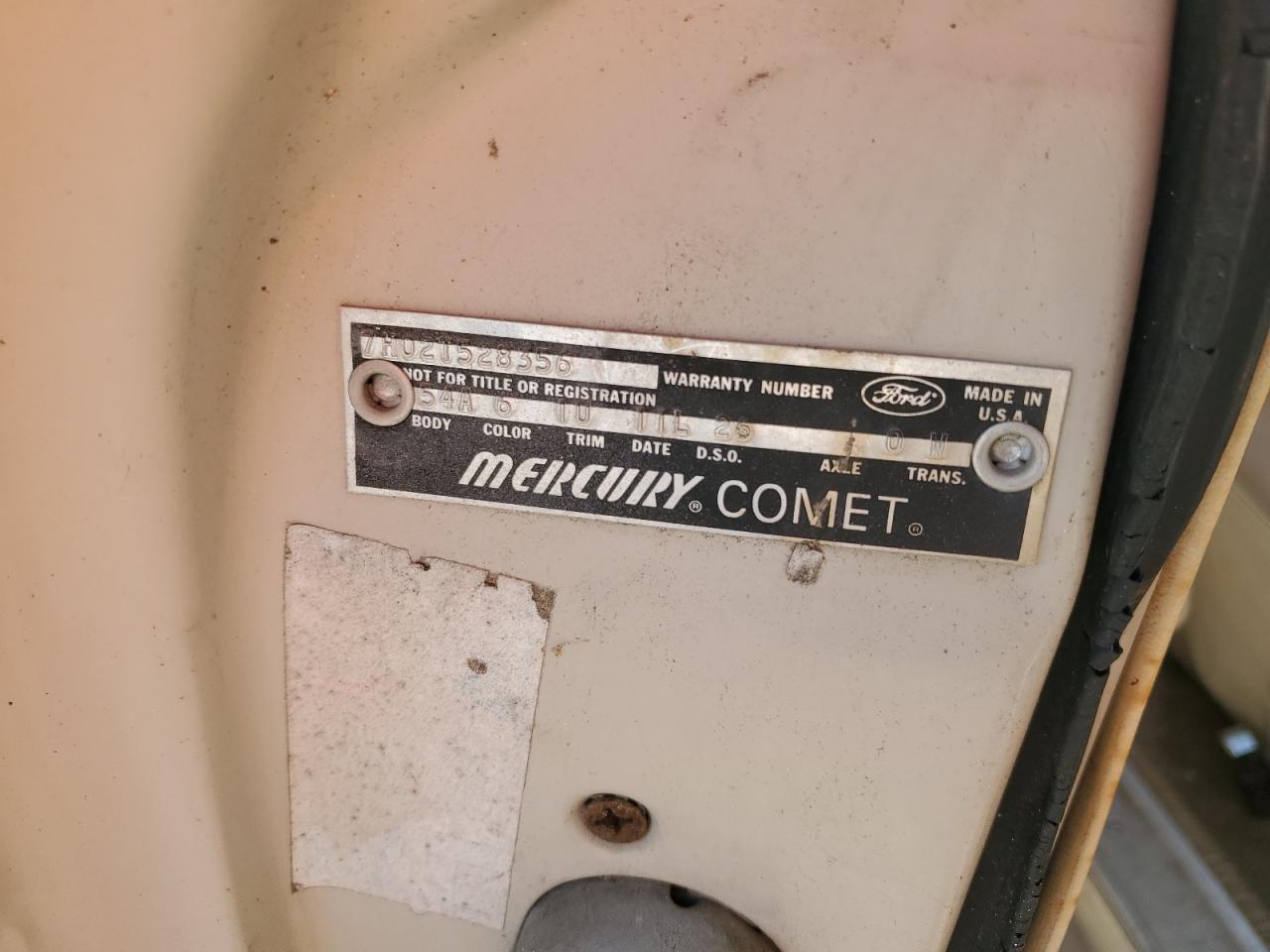 1967 Mercury Comet VIN: 7H02T528356 Lot: 58827805