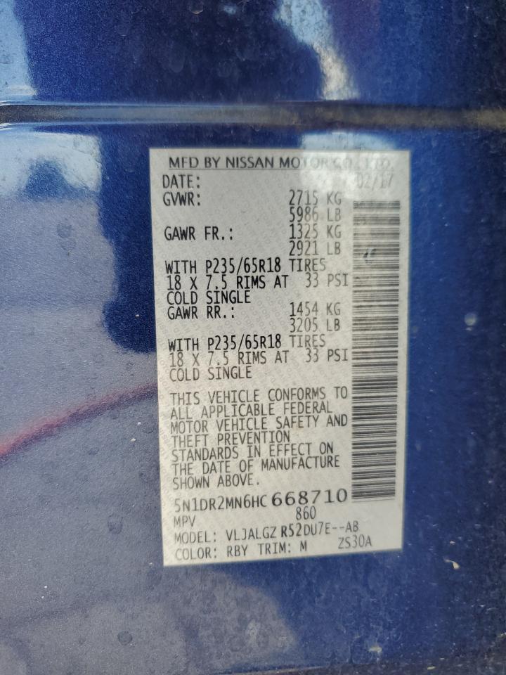 2017 Nissan Pathfinder S VIN: 5N1DR2MN6HC668710 Lot: 61934555