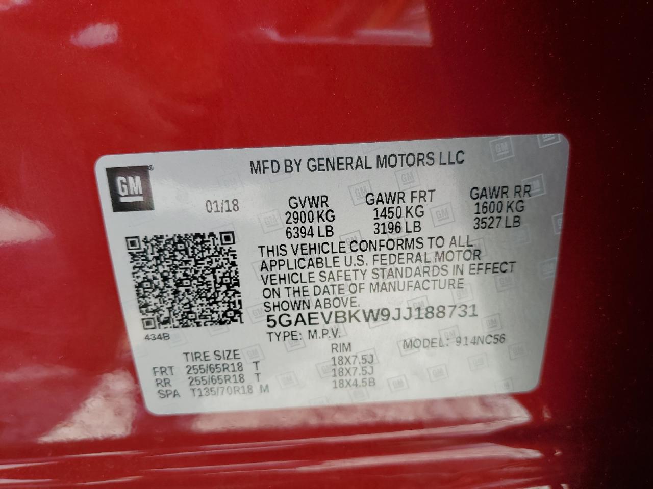 2018 Buick Enclave Premium VIN: 5GAEVBKW9JJ188731 Lot: 59917975