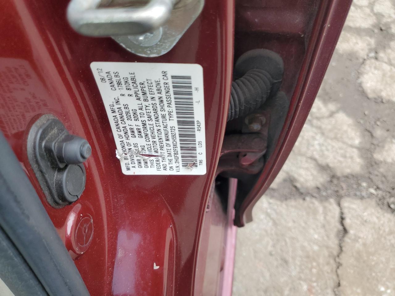 2012 Honda Civic Exl VIN: 2HGFB2F9XCH592725 Lot: 61435405