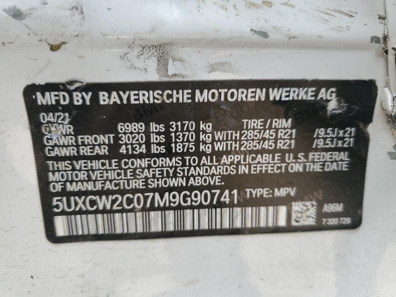 2021 BMW X7 xDrive40I VIN: 5UXCW2C07M9G90741 Lot: 61795055
