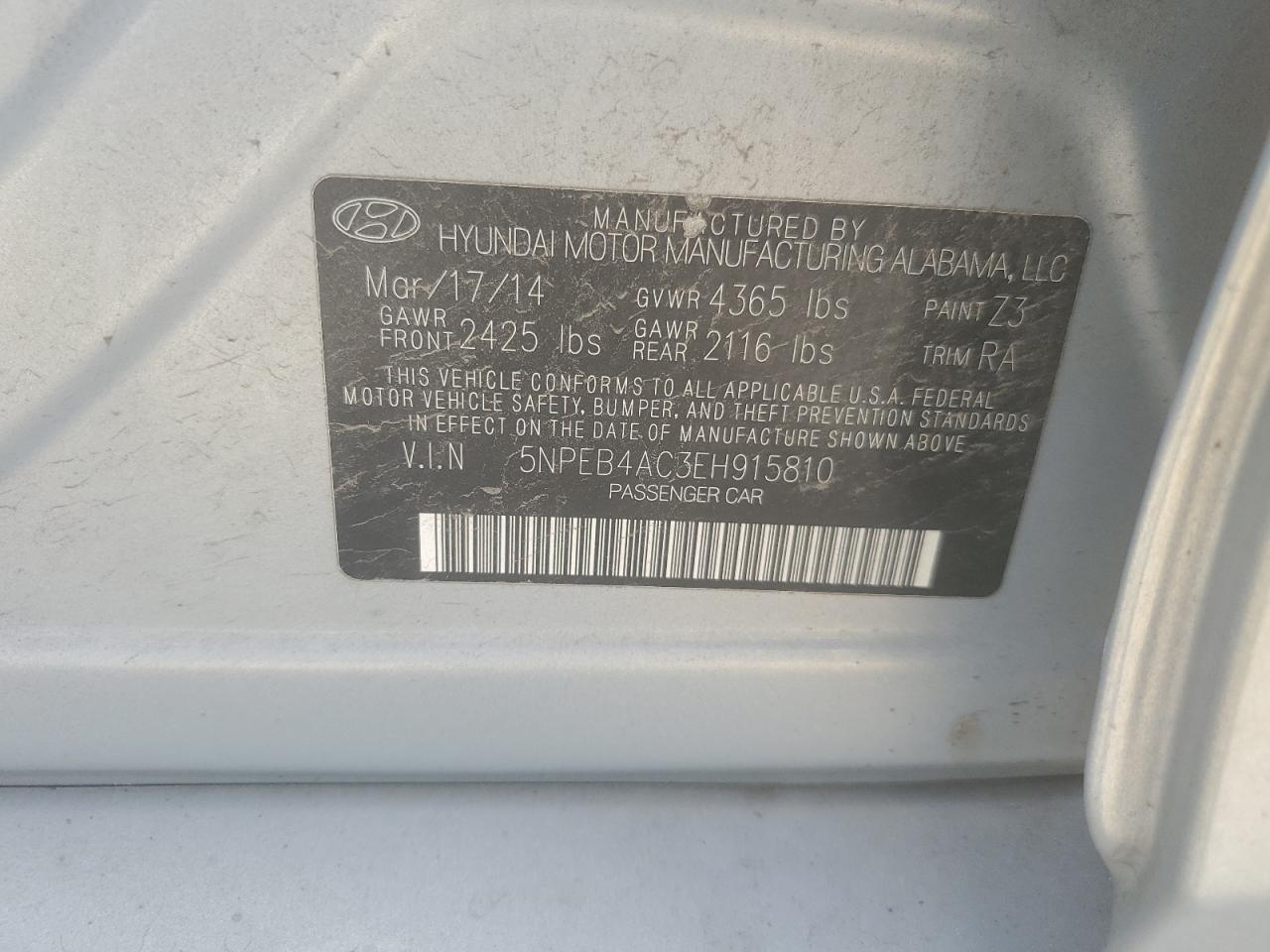 HYUNDAI SONATA 2014 VIN 5NPEB4AC3EH915810 фото 12