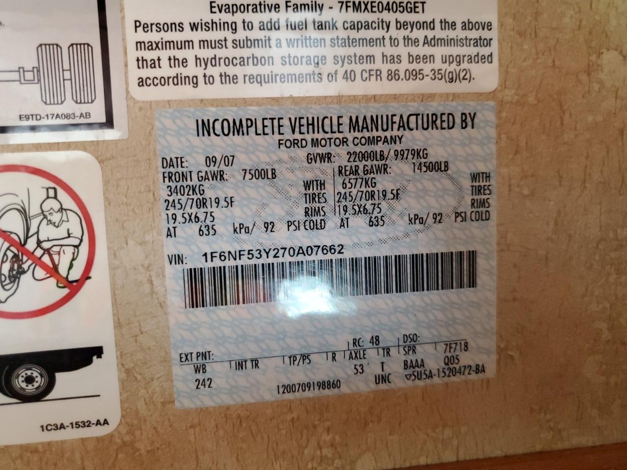 2007 Ford F550 Super Duty Stripped Chassis VIN: 1F6NF53Y270A07662 Lot: 61458615