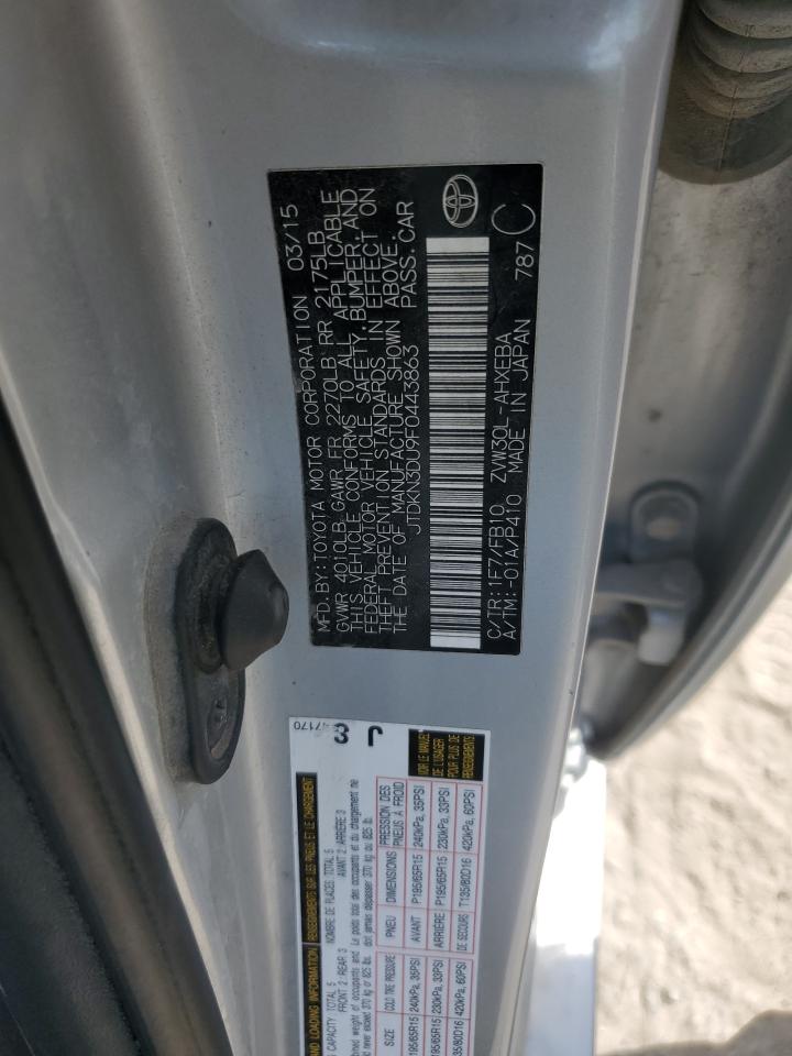 2015 Toyota Prius VIN: JTDKN3DU9F0443863 Lot: 62415725