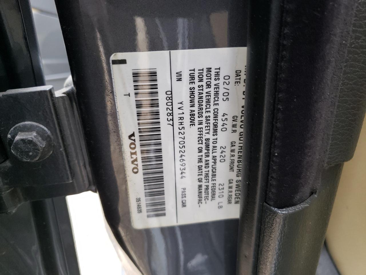 2005 Volvo S60 R VIN: YV1RH527052469344 Lot: 60808335