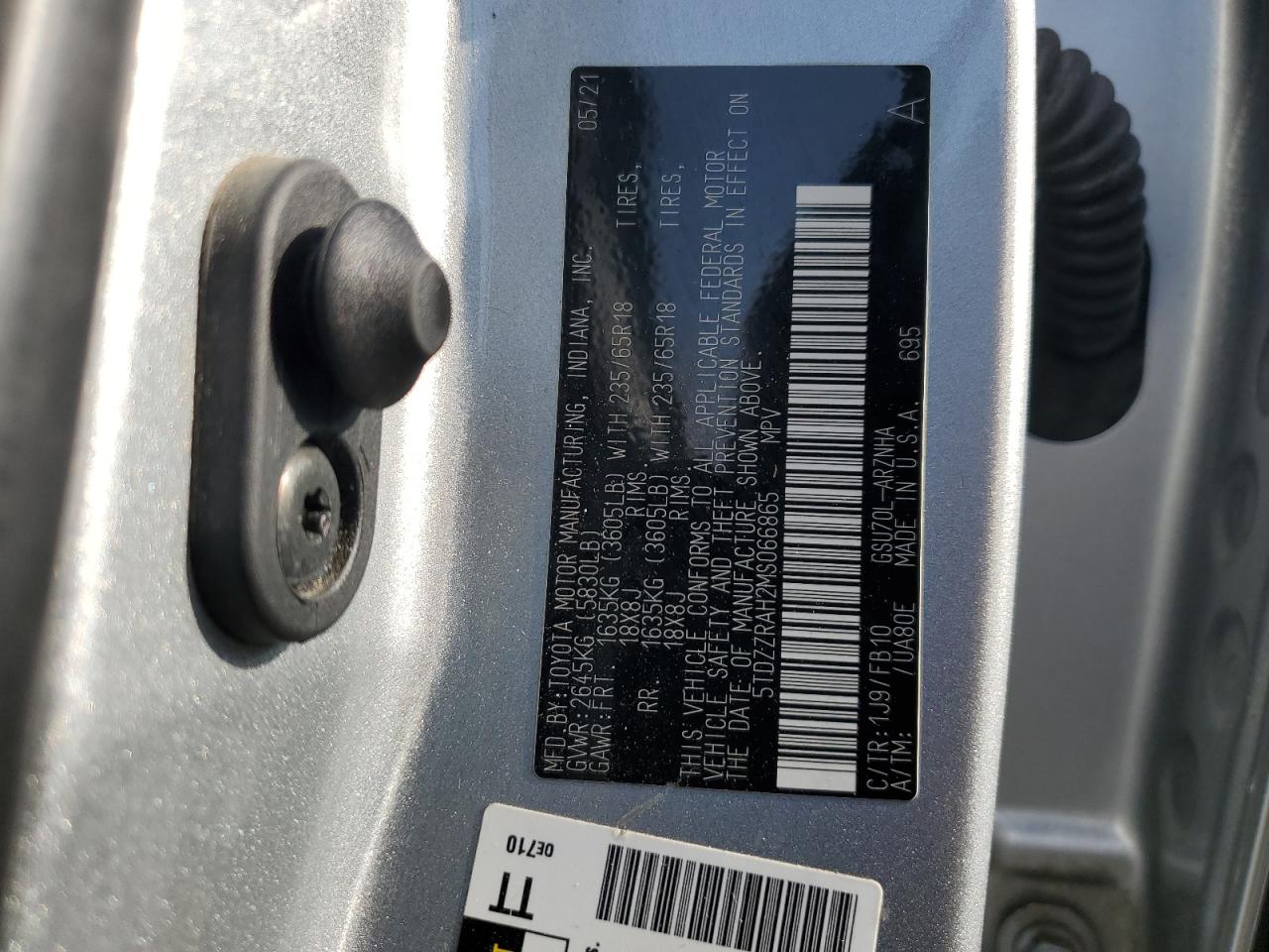 2021 Toyota Highlander L VIN: 5TDZZRAH2MS066865 Lot: 61634565
