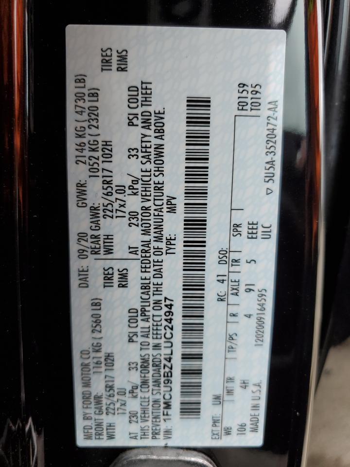 2020 Ford Escape Se Sport VIN: 1FMCU9BZ4LUC24947 Lot: 61584875