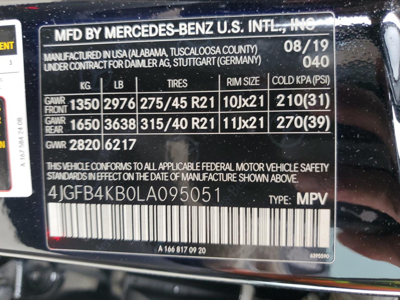 2020 Mercedes-Benz Gle 350 4Matic VIN: 4JGFB4KB0LA095051 Lot: 62587965