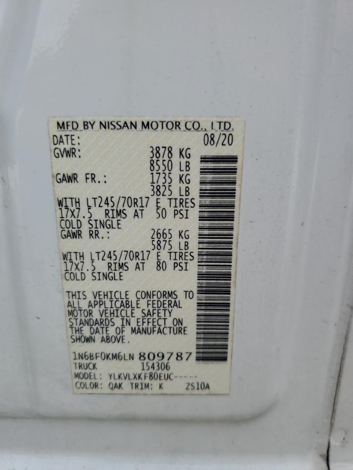 2020 Nissan Nv 1500 S VIN: 1N6BF0KM6LN809787 Lot: 61022725