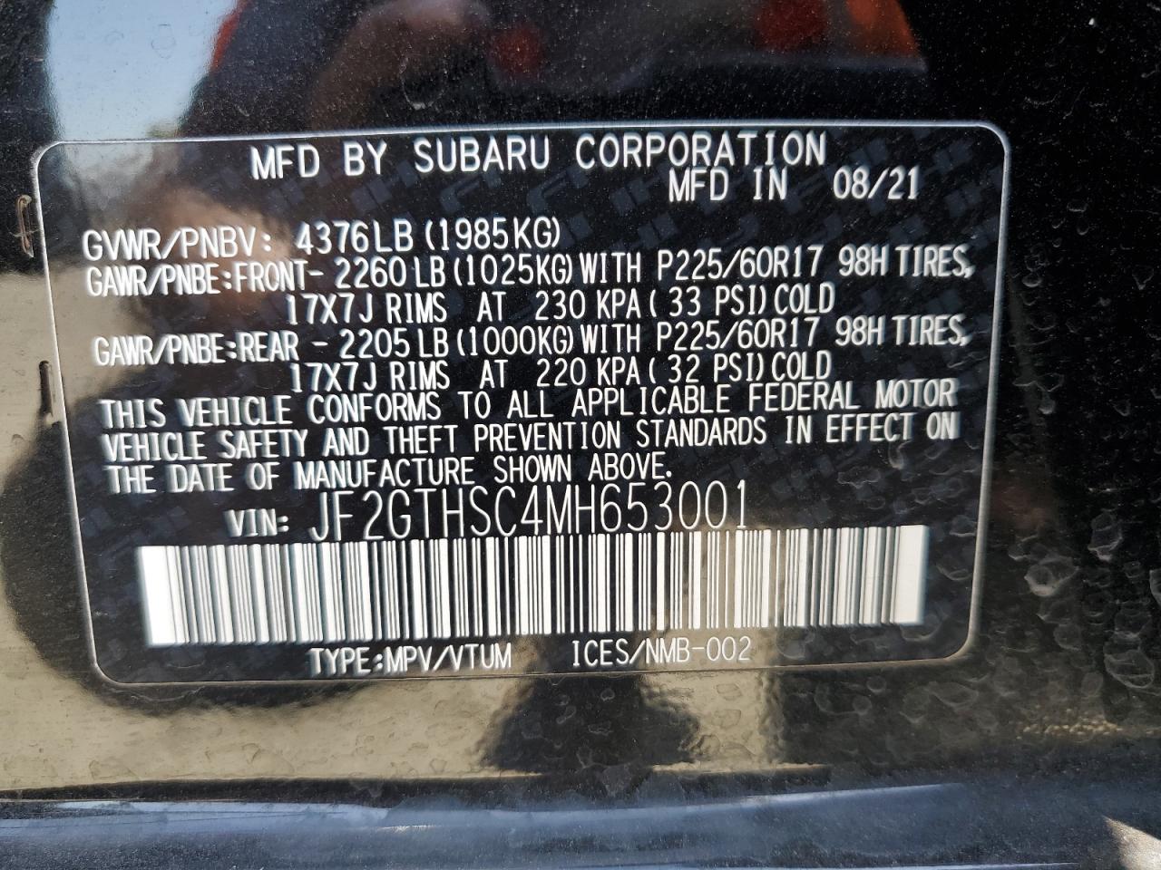 2021 Subaru Crosstrek Sport VIN: JF2GTHSC4MH653001 Lot: 62199925