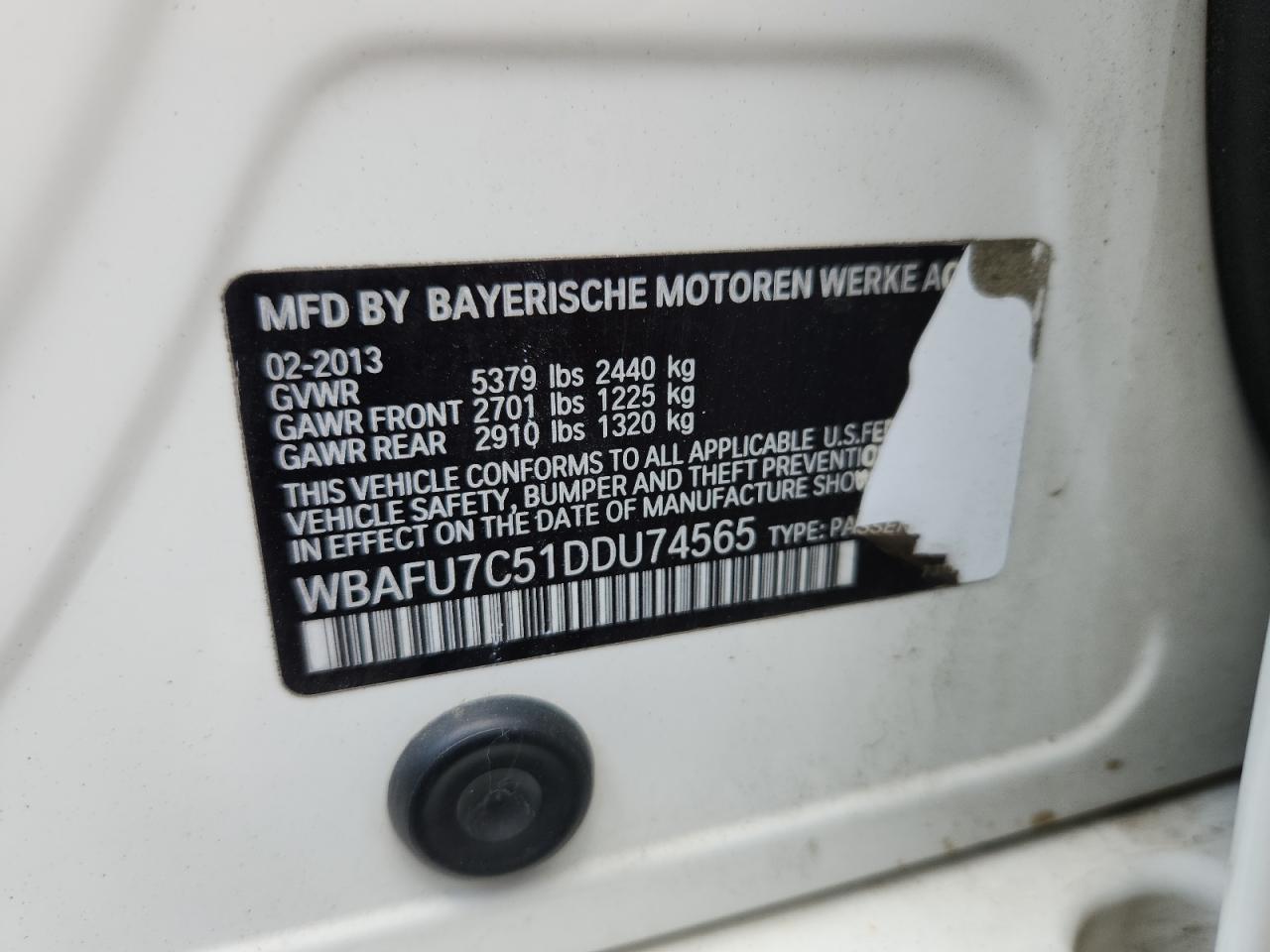 2013 BMW 535 Xi VIN: WBAFU7C51DDU74565 Lot: 61904415