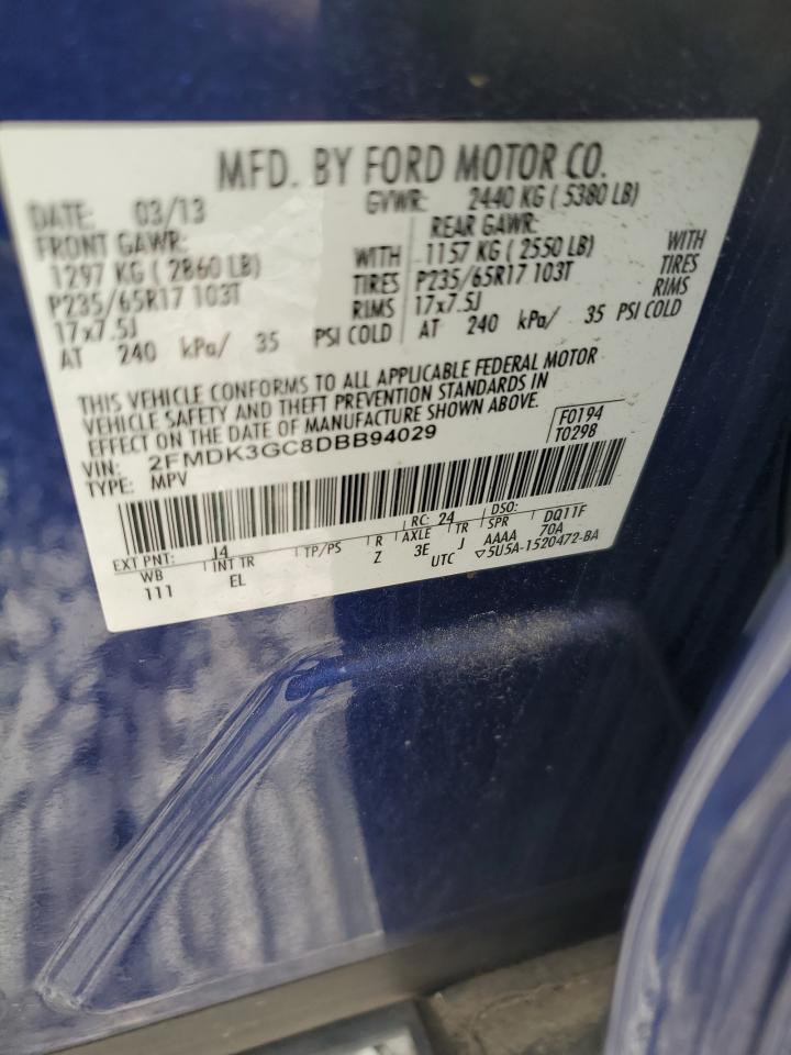 2013 Ford Edge Se VIN: 2FMDK3GC8DBB94029 Lot: 63203785