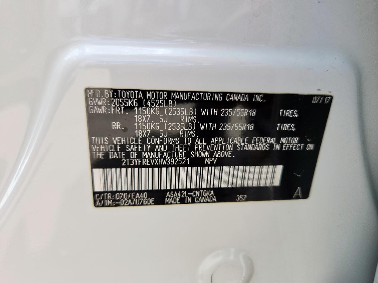 2017 Toyota Rav4 Limited VIN: 2T3YFREVXHW392521 Lot: 61962245