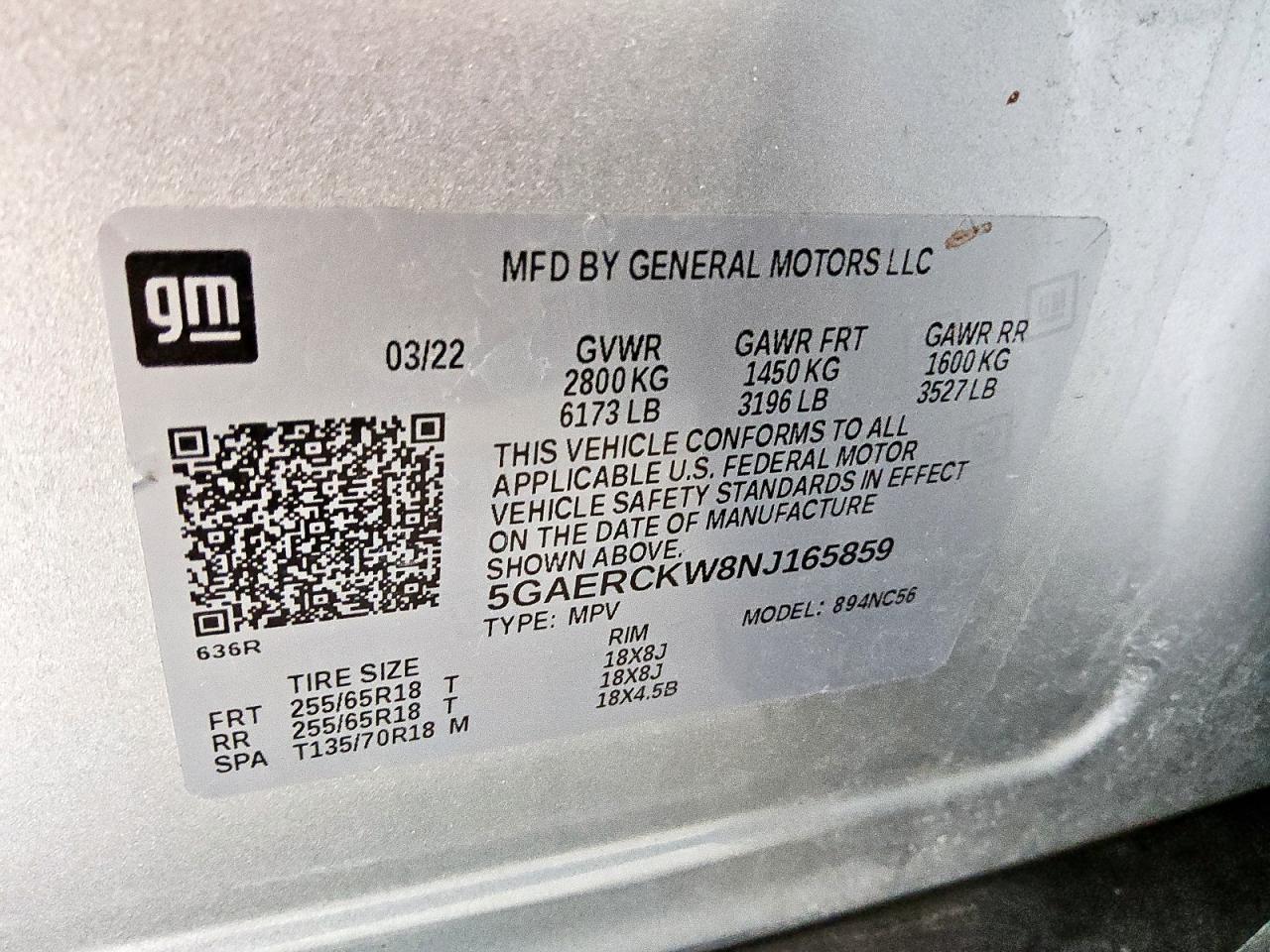 2022 Buick Enclave Premium VIN: 5GAERCKW8NJ165859 Lot: 62220815