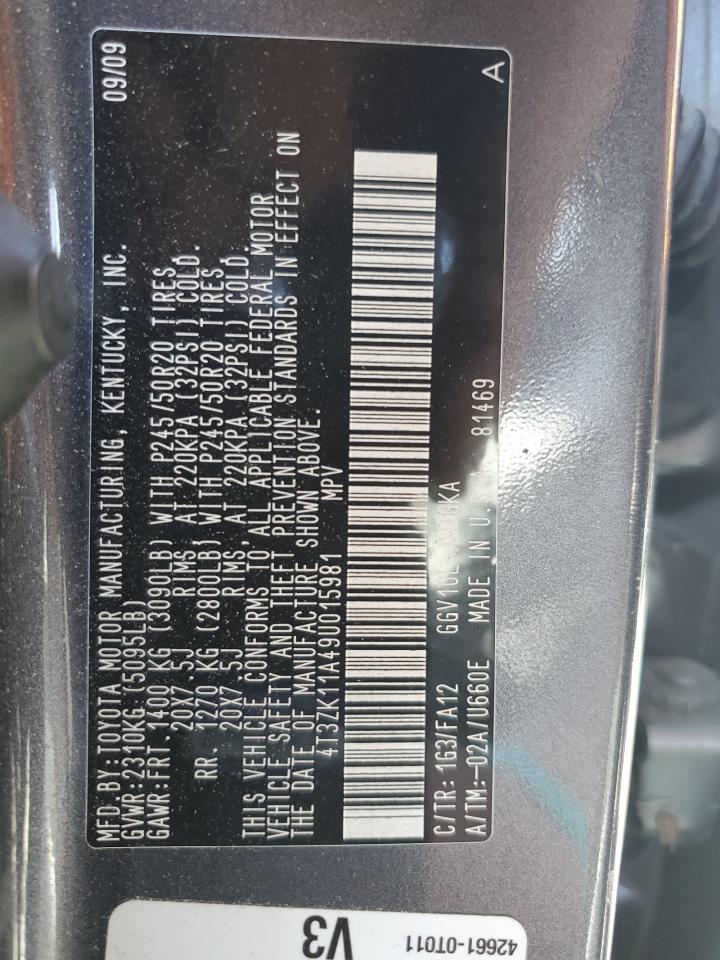 2009 Toyota Venza VIN: 4T3ZK11A49U015981 Lot: 61729875