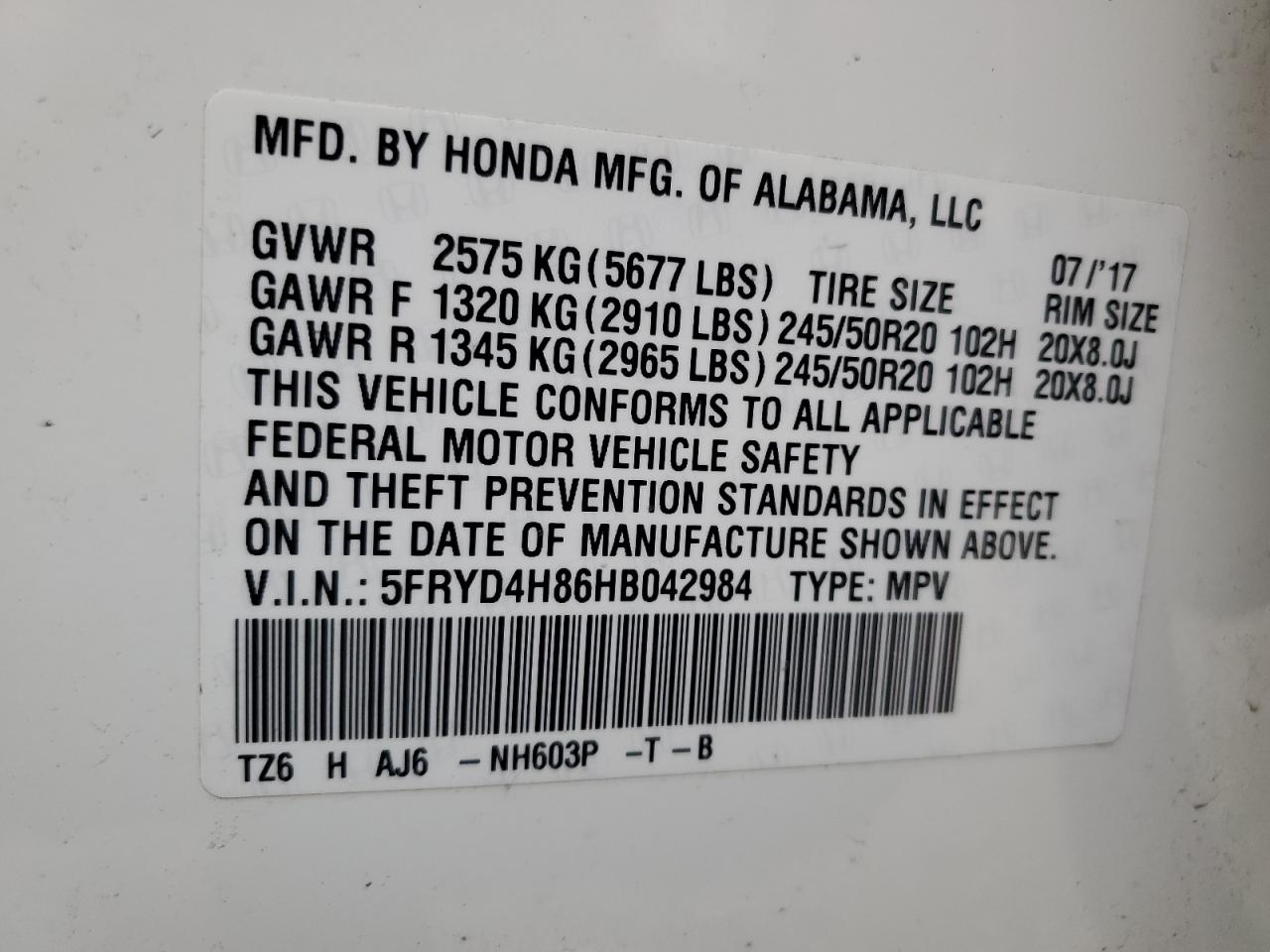 2017 Acura Mdx Advance VIN: 5FRYD4H86HB042984 Lot: 63024925
