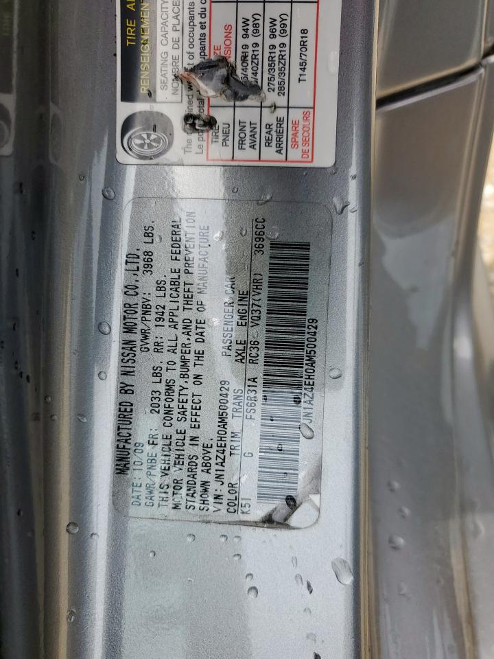 2010 Nissan 370Z VIN: JN1AZ4EH0AM500429 Lot: 60554565