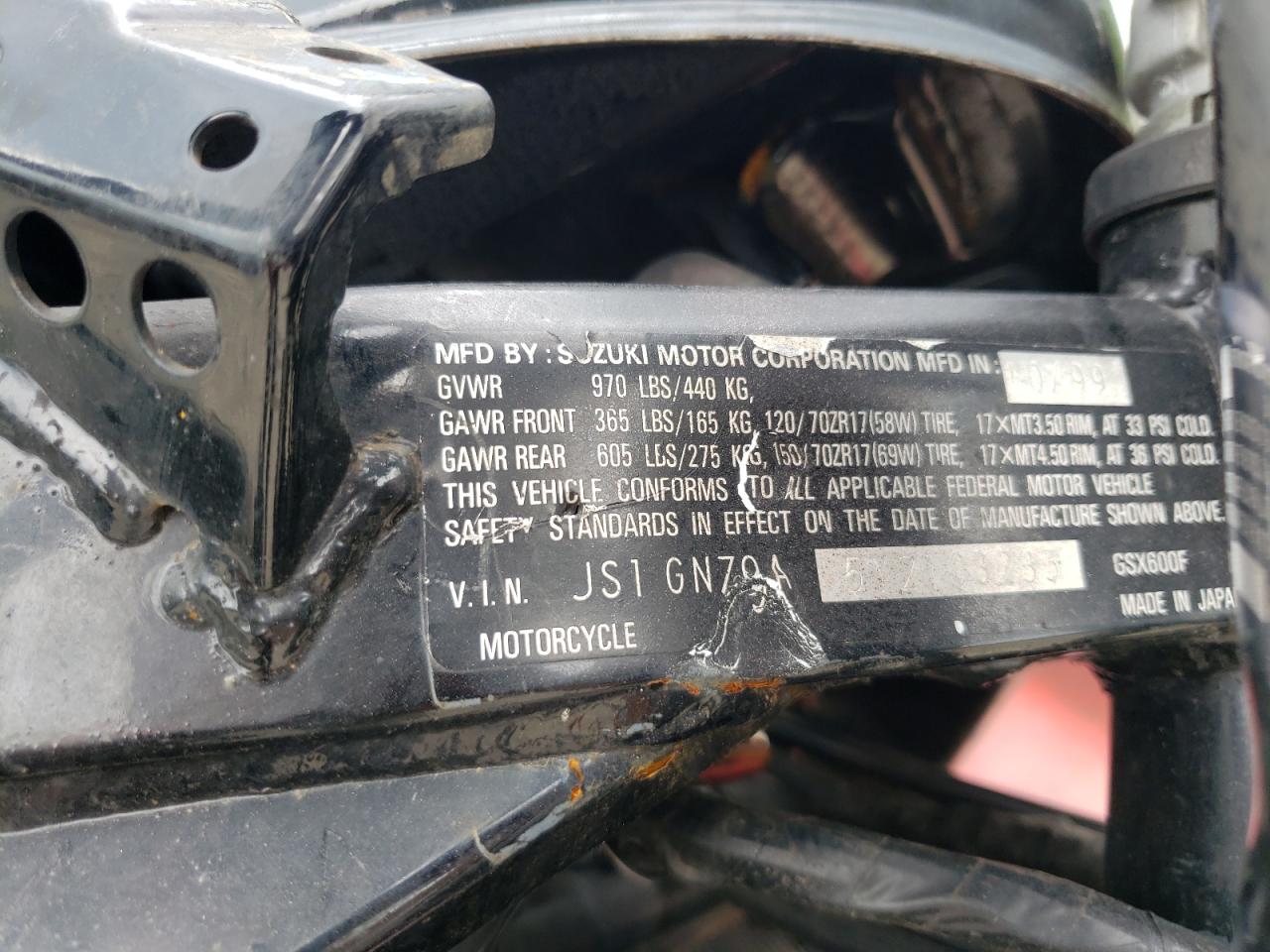 js1gn79a5y2103235 JS1GN79A5Y2103235 2000 Suzuki Gsx600 F