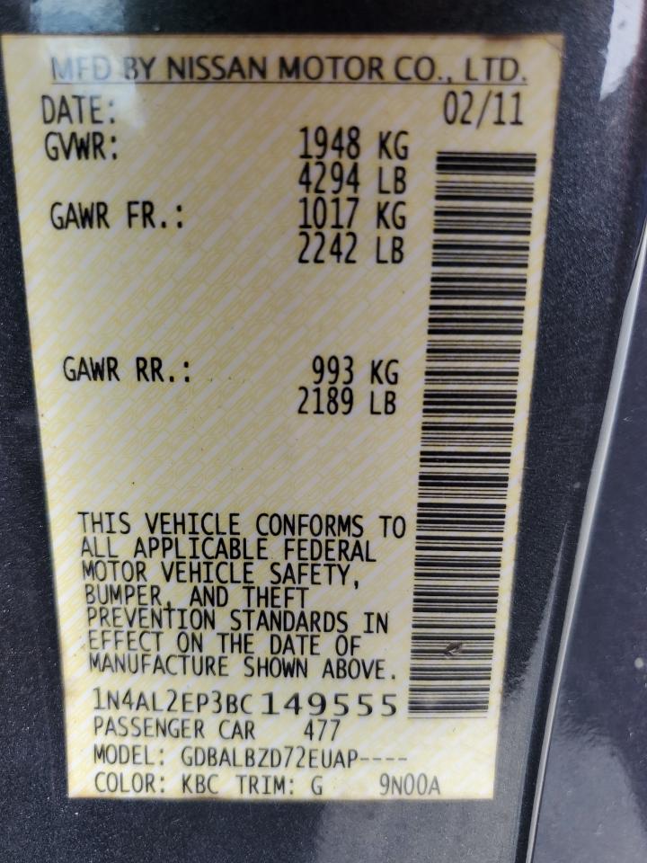 NISSAN ALTIMA 2011 VIN 1N4AL2EP3BC149555 zdjęcie 12