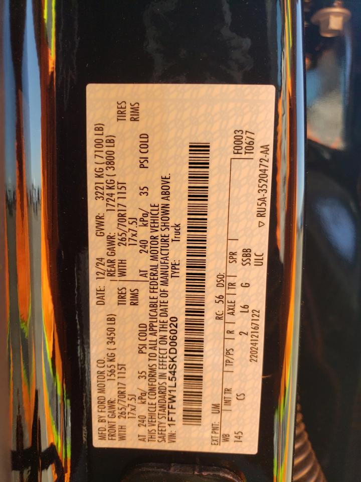 2025 Ford F150 Xl VIN: 1FTFW1L54SKD06020 Lot: 60120585