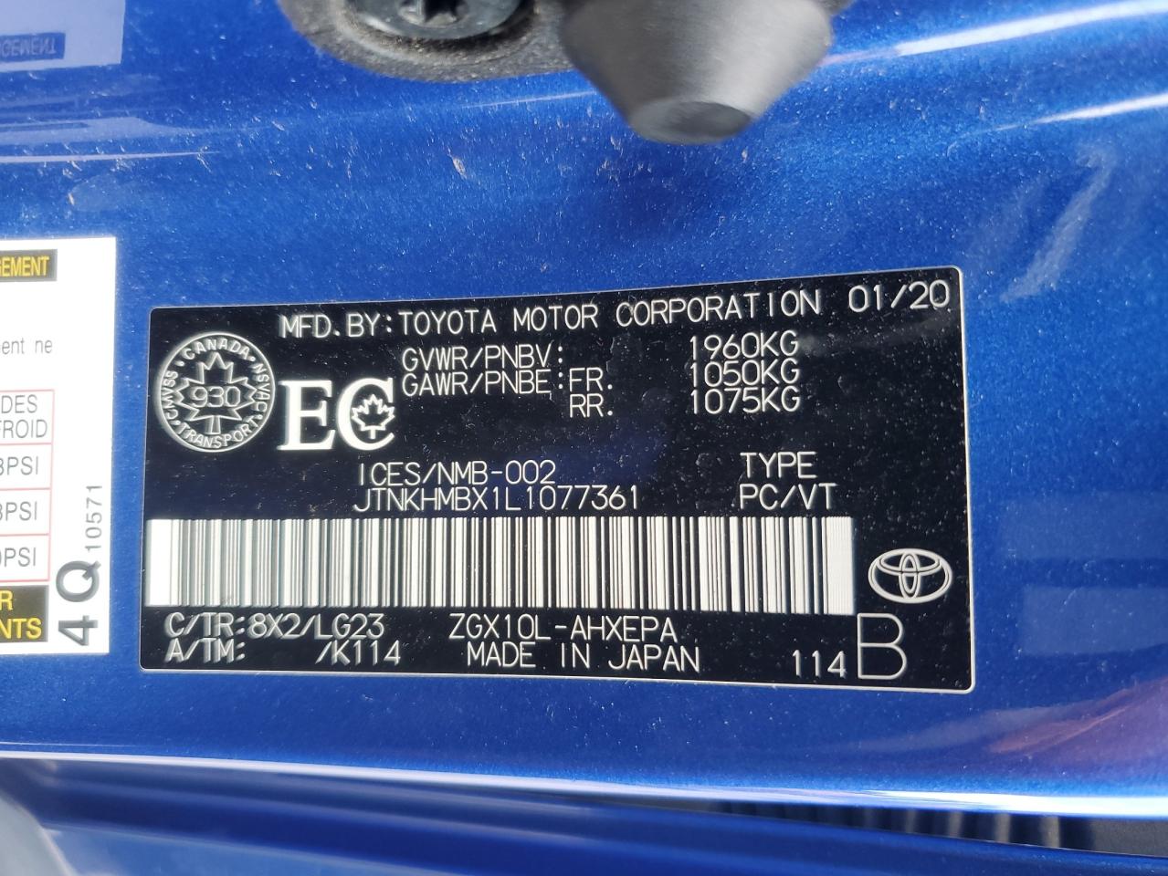 2020 Toyota C-Hr Xle VIN: JTNKHMBX1L1077361 Lot: 62741535