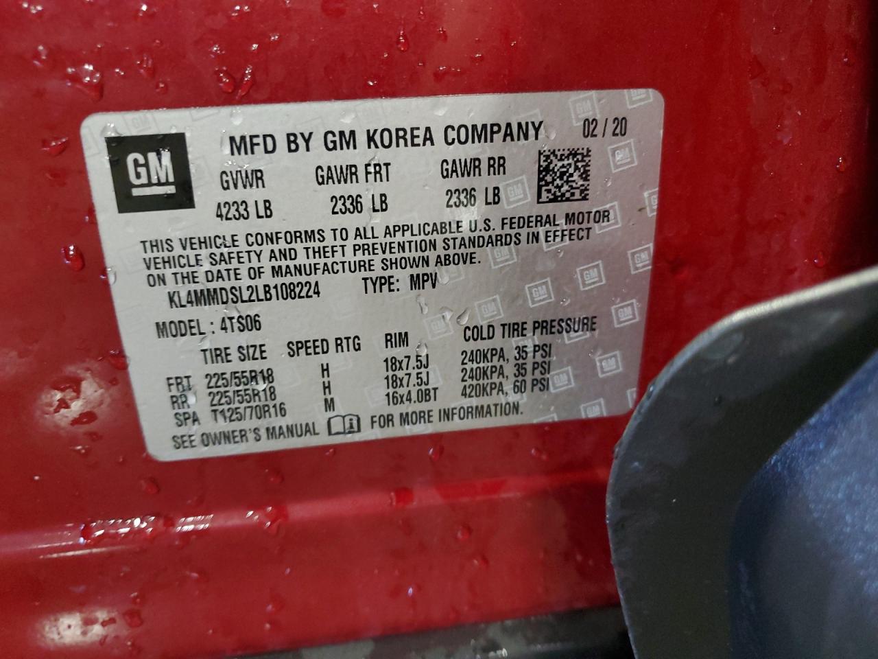 2020 Buick Encore Gx Select VIN: KL4MMDSL2LB108224 Lot: 62831435