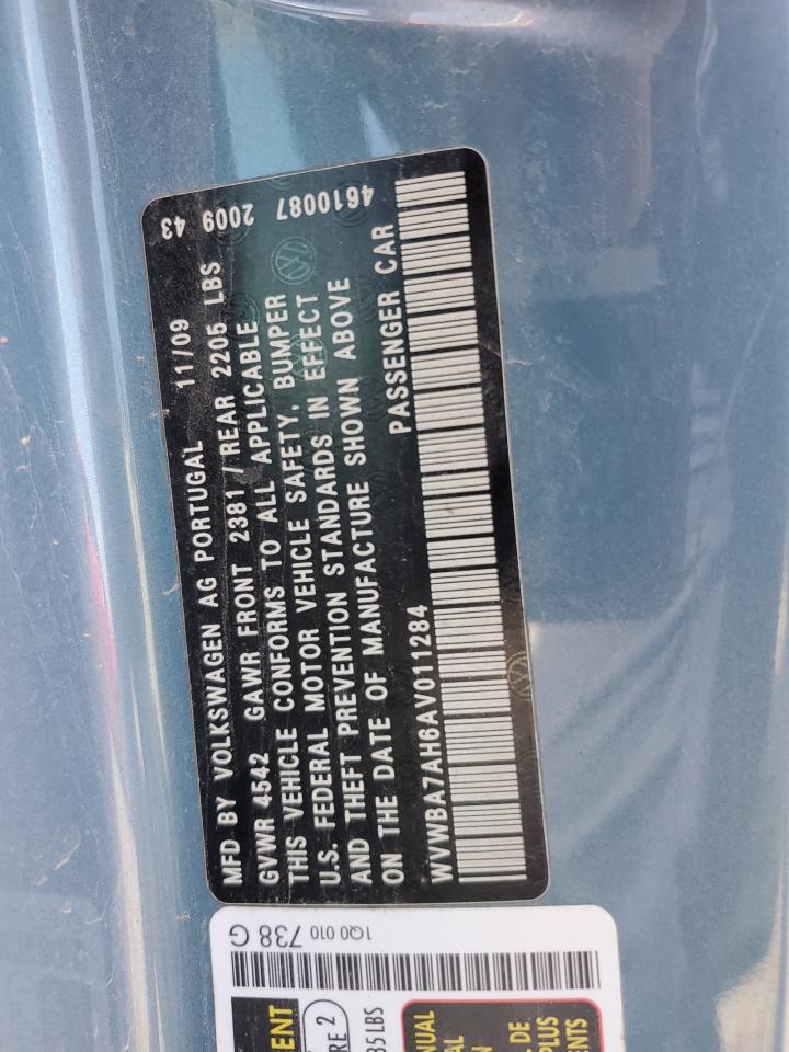 2010 Volkswagen Eos Turbo VIN: WVWBA7AH6AV011284 Lot: 62770995