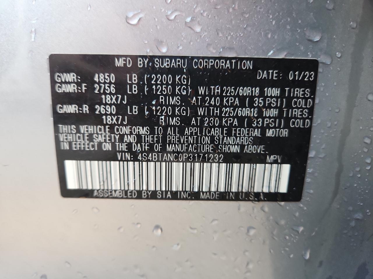 SUBARU OUTBACK 2023 VIN 4S4BTANC0P3171232 photo 13