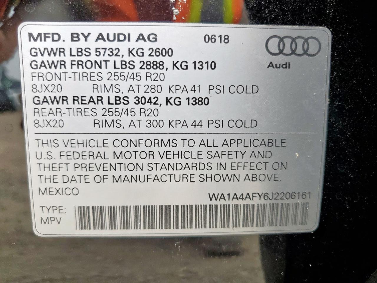 2018 Audi Sq5 Premium Plus VIN: WA1A4AFY6J2206161 Lot: 63025395