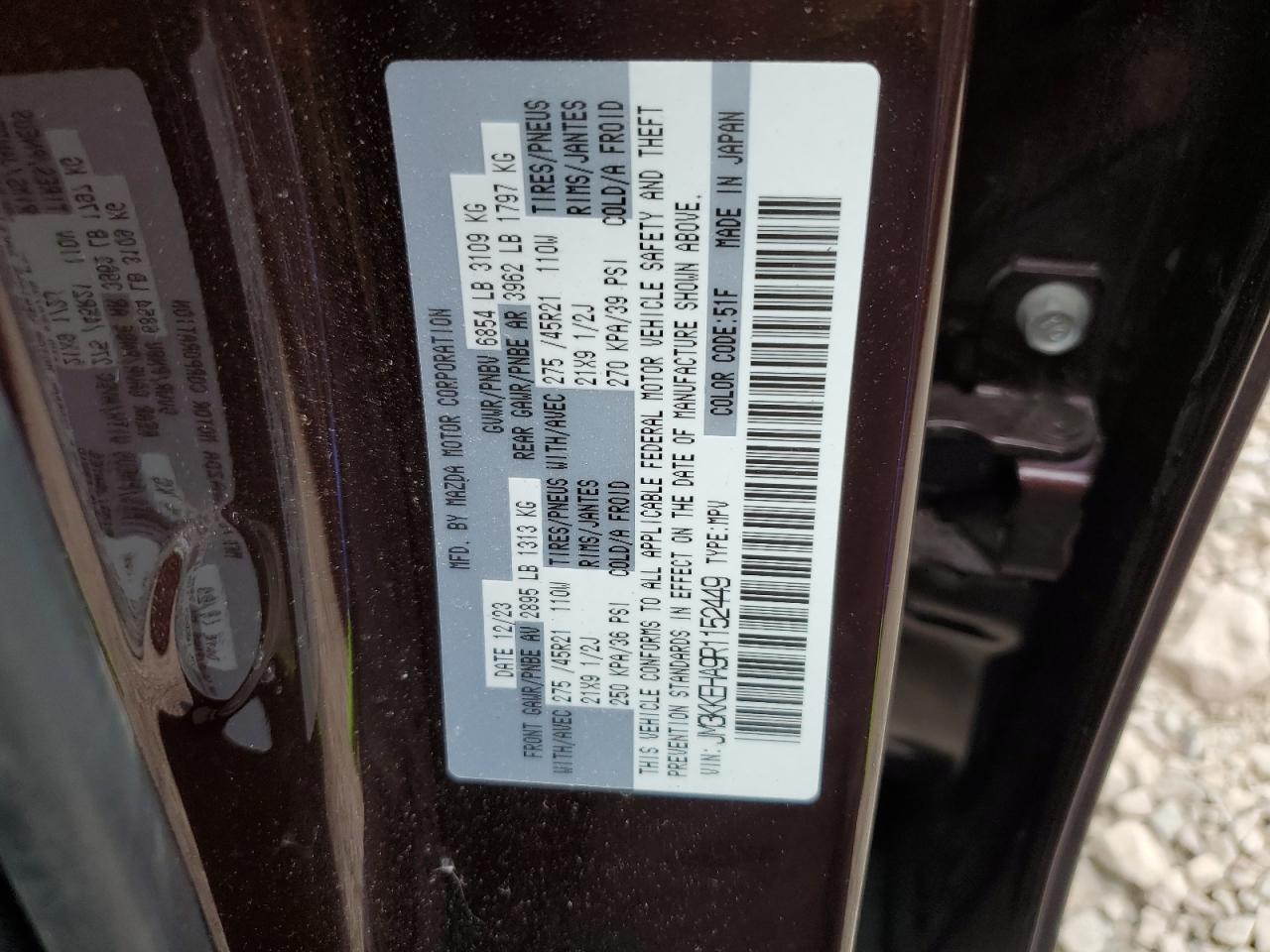 2024 Mazda Cx-90 Premium Plus VIN: JM3KKEHA9R1152449 Lot: 63047925