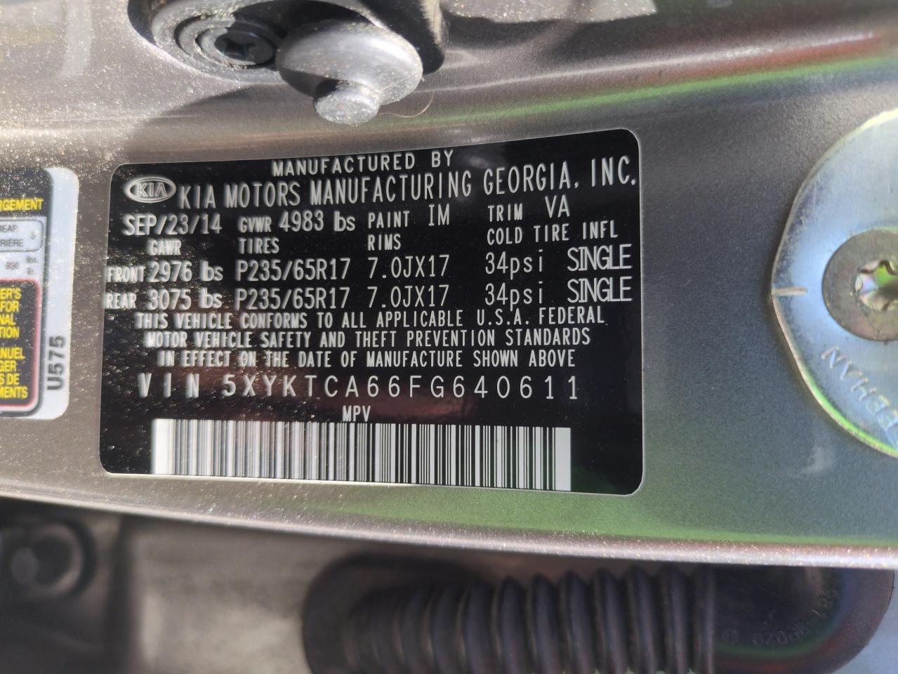 KIA SORENTO 2015 VIN 5XYKTCA66FG640611 фото 13