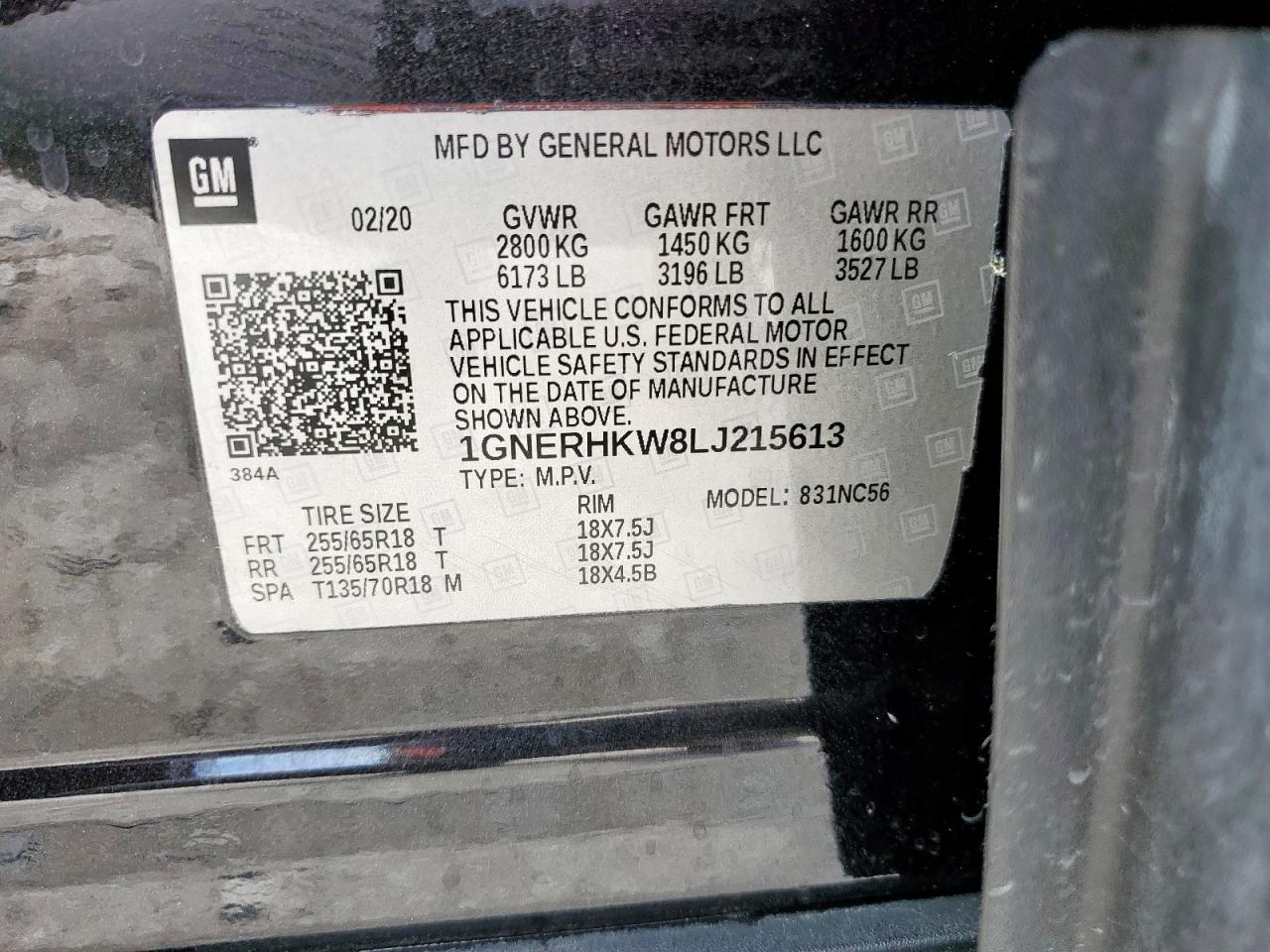 2020 Chevrolet Traverse Lt VIN: 1GNERHKW8LJ215613 Lot: 62784195