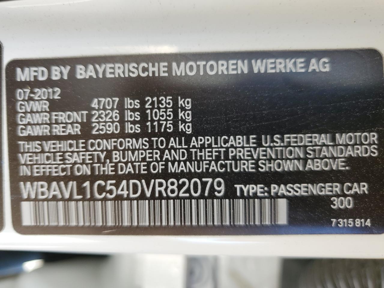 2013 BMW X1 xDrive28I VIN: WBAVL1C54DVR82079 Lot: 62397695