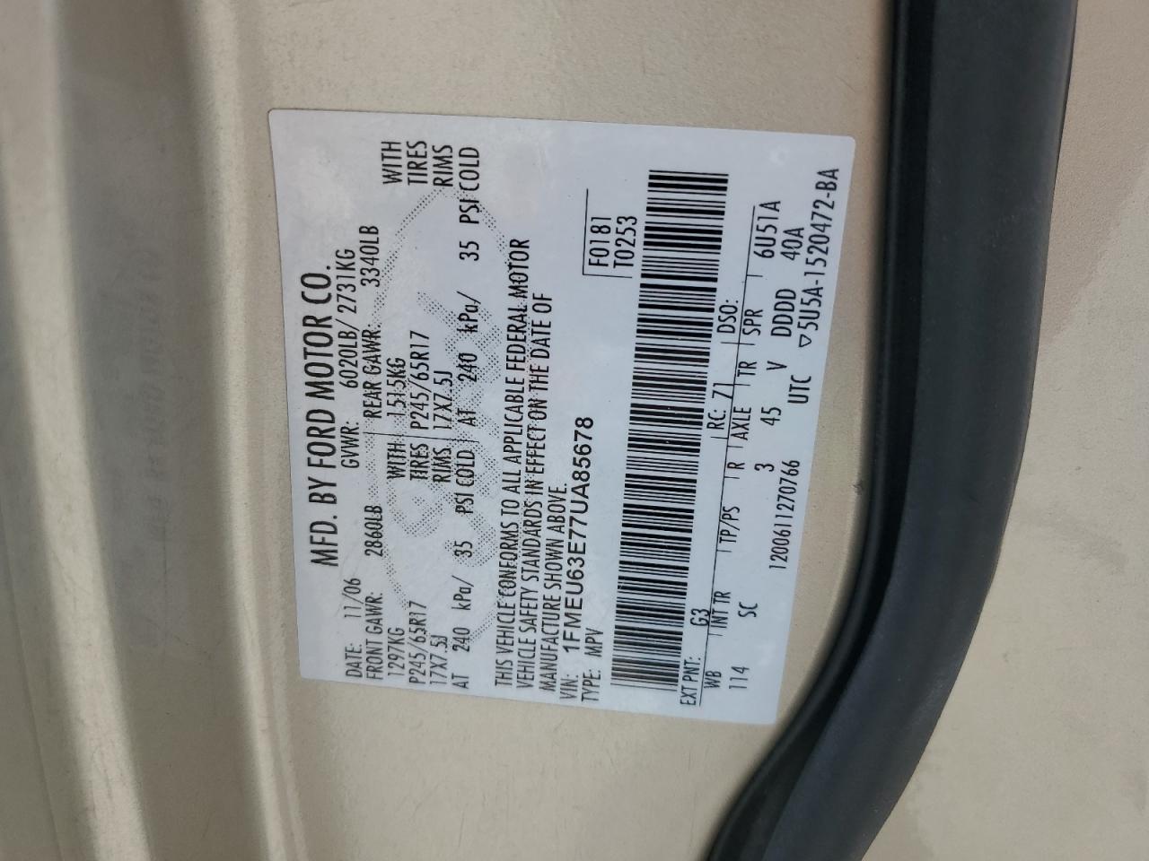 2007 Ford Explorer Xlt VIN: 1FMEU63E77UA85678 Lot: 62417535
