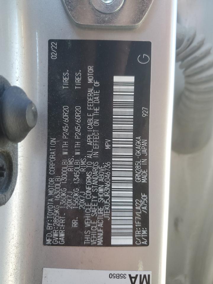 2022 Toyota 4Runner Limited VIN: JTEKU5JR3N6046736 Lot: 62878305