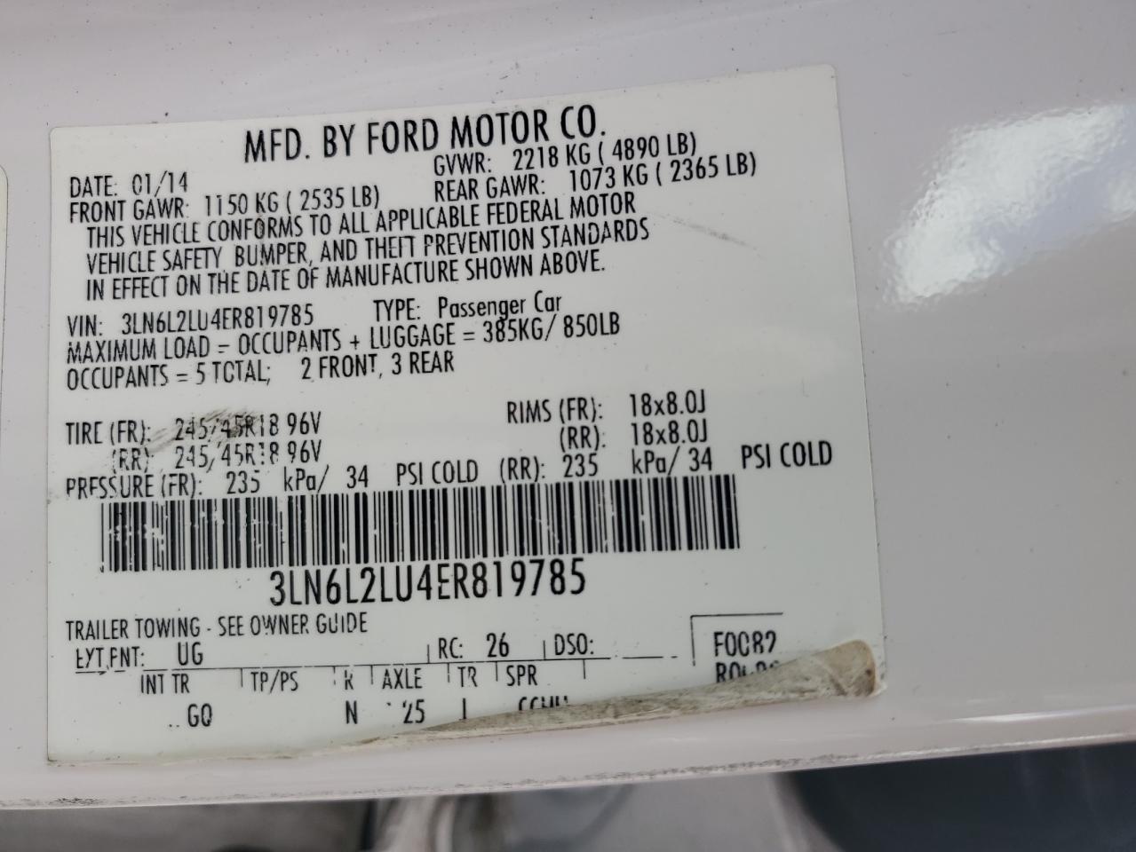 2014 Lincoln Mkz Hybrid VIN: 3LN6L2LU4ER819785 Lot: 60779005