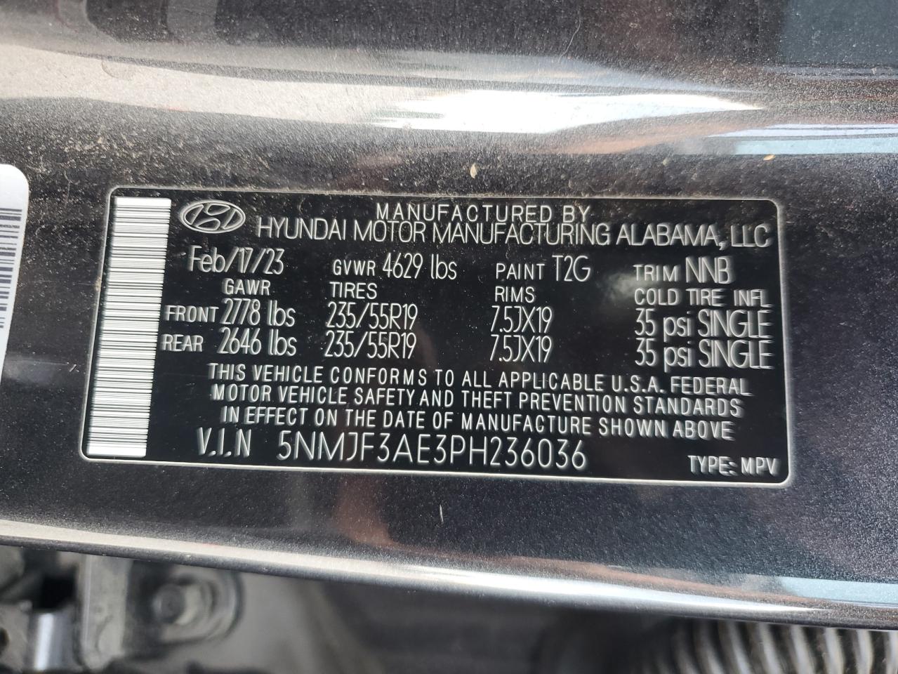 5nmjf3ae3ph236036 5NMJF3AE3PH236036 2023 Hyundai Tucson Sel