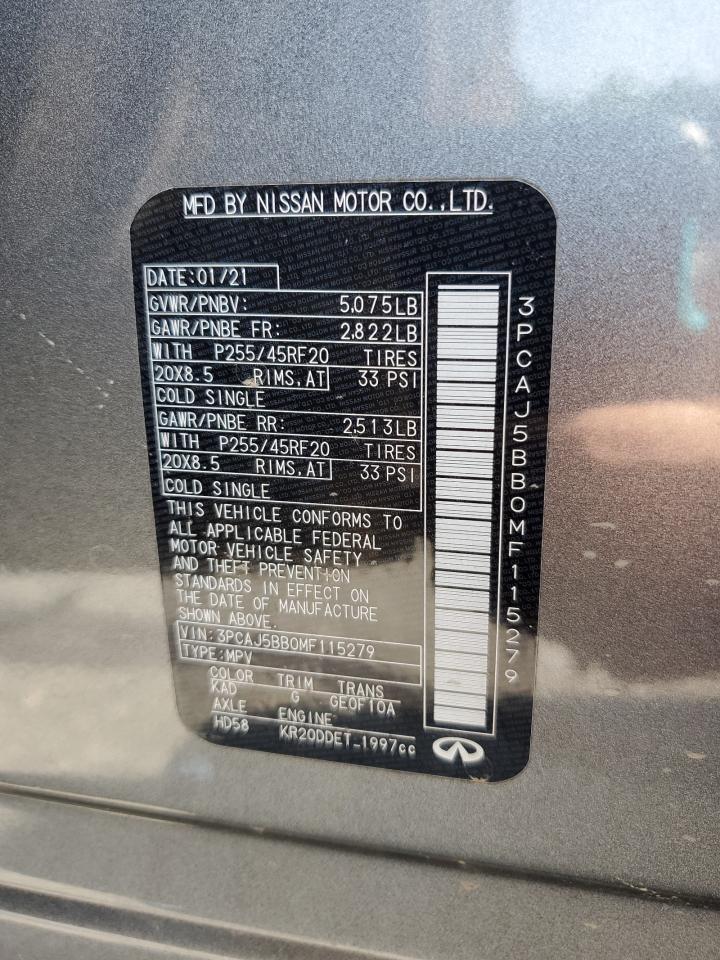 2021 Infiniti Qx50 Luxe VIN: 3PCAJ5BB0MF115279 Lot: 60067835