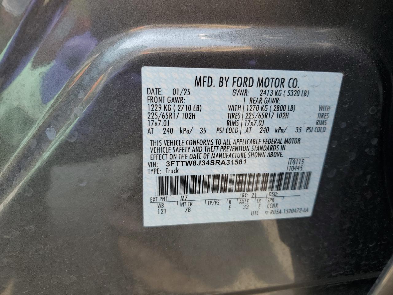2025 Ford Maverick Xlt VIN: 3FTTW8J34SRA31581 Lot: 58568865