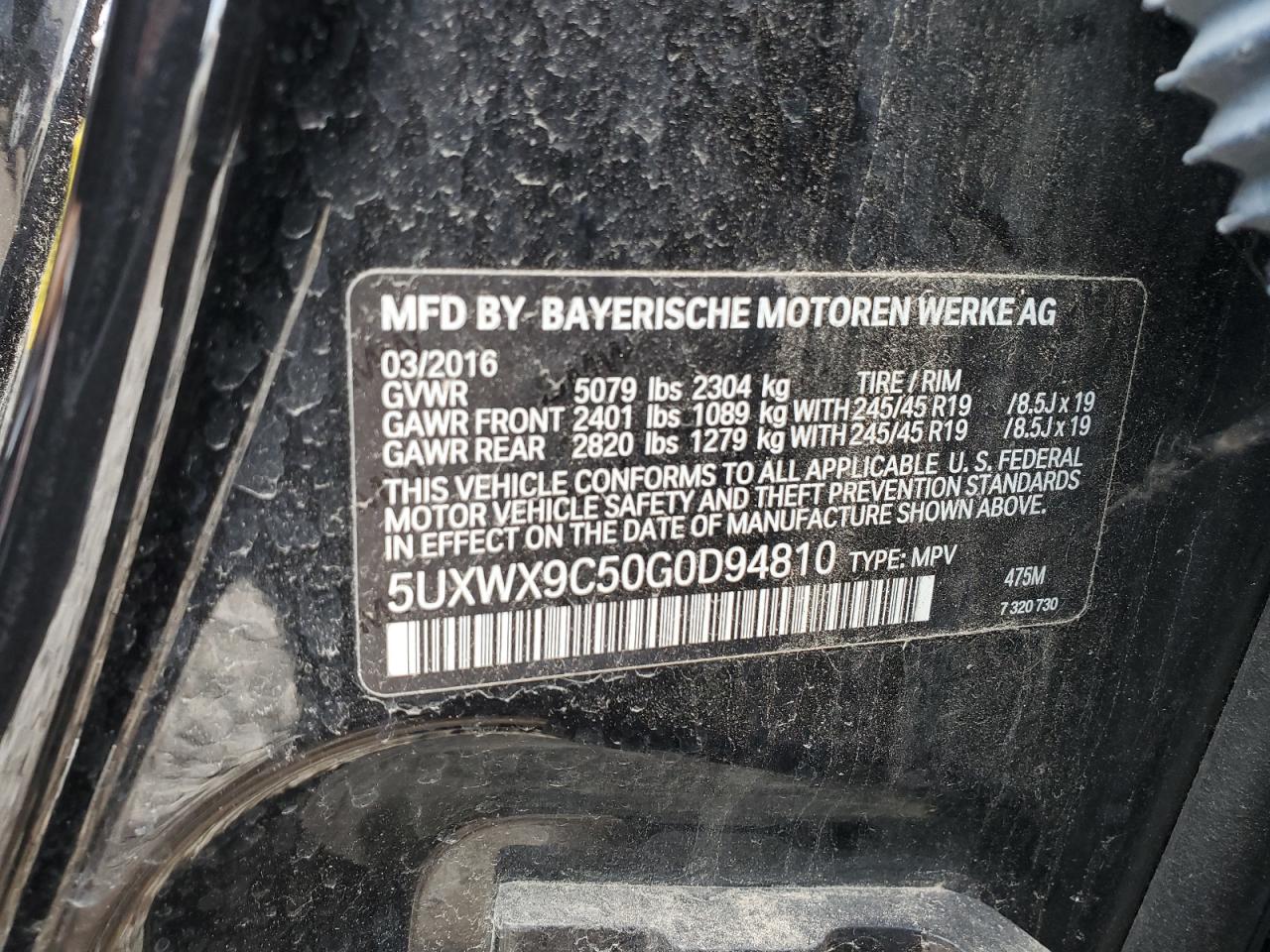2016 BMW X3 xDrive28I VIN: 5UXWX9C50G0D94810 Lot: 62954675