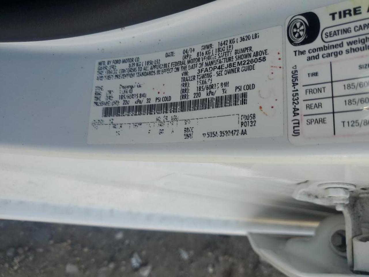 2014 Ford Fiesta Se VIN: 3FADP4EJ8EM226058 Lot: 62785125