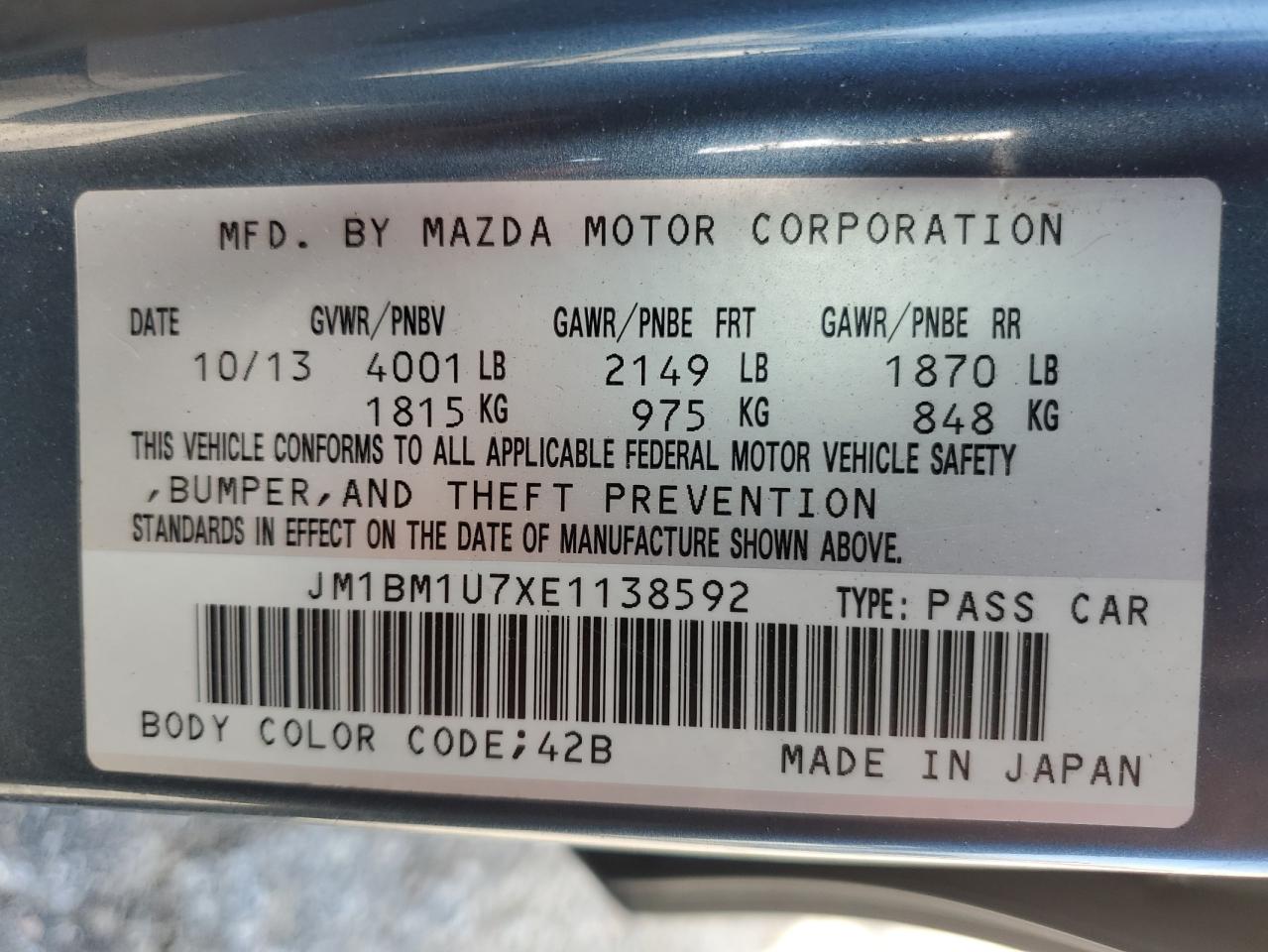 2014 Mazda 3 Sport VIN: JM1BM1U7XE1138592 Lot: 62738315