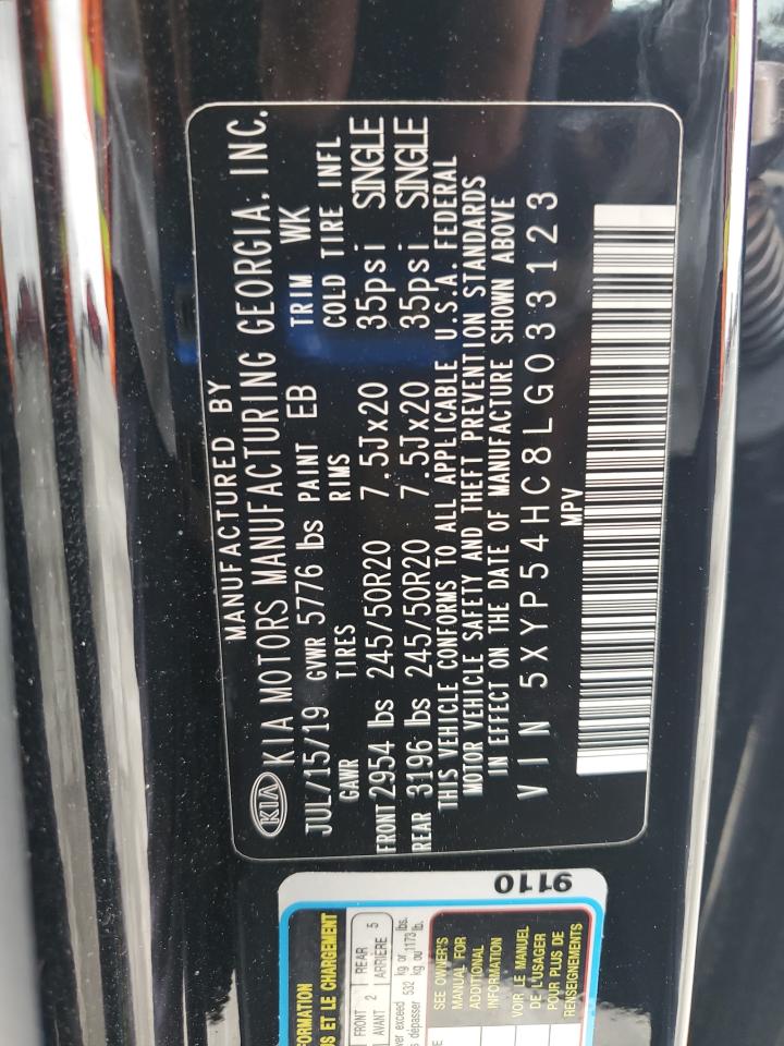 2020 Kia Telluride Sx VIN: 5XYP54HC8LG033123 Lot: 62708935