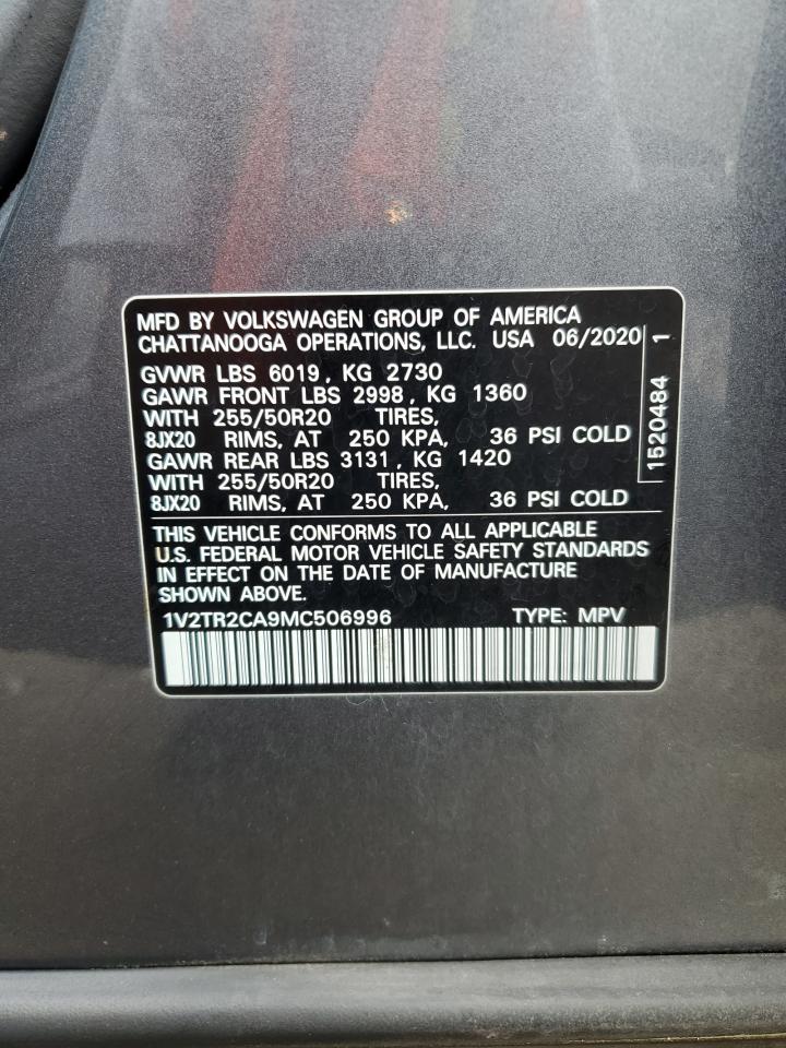 2021 Volkswagen Atlas Sel Premium VIN: 1V2TR2CA9MC506996 Lot: 59413315