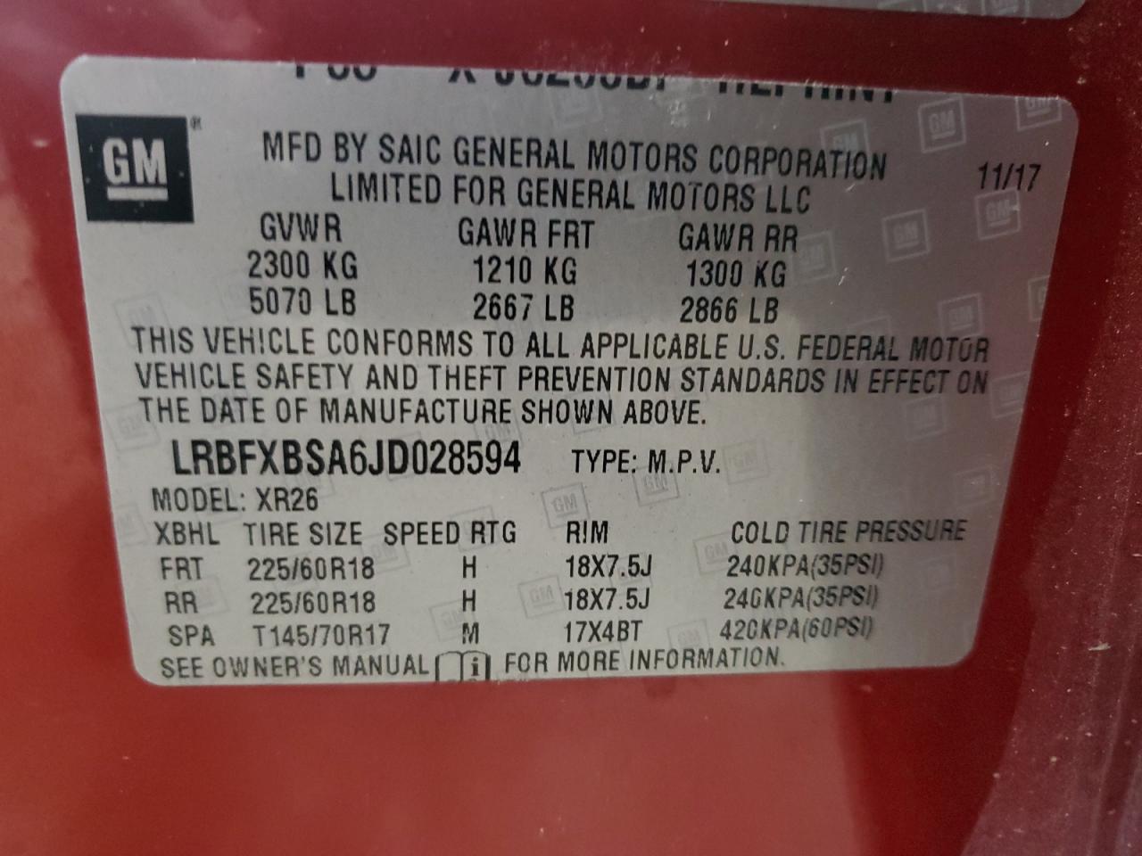 2018 Buick Envision Preferred VIN: LRBFXBSA6JD028594 Lot: 60097795