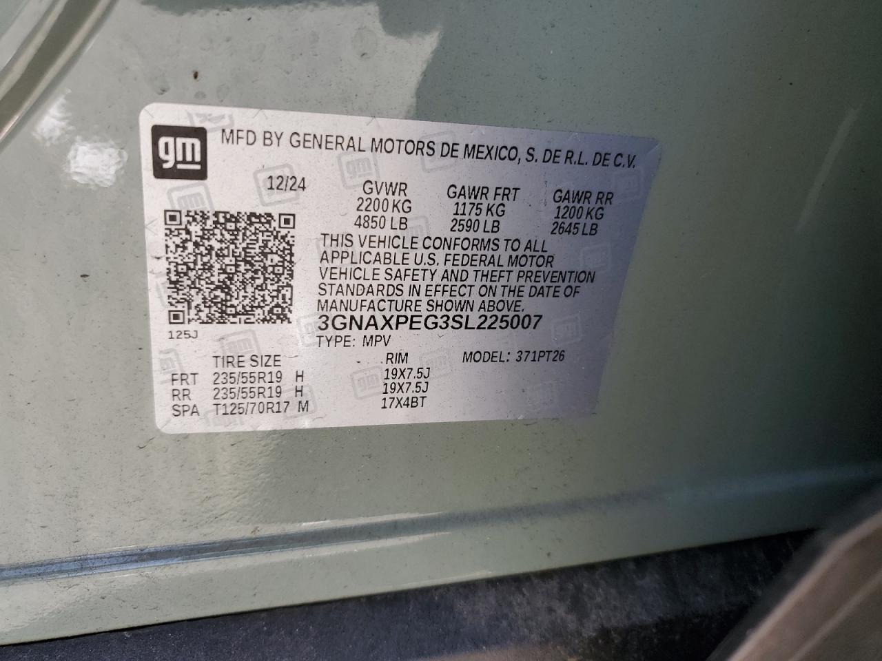 2025 Chevrolet Equinox Lt VIN: 3GNAXPEG3SL225007 Lot: 63087625
