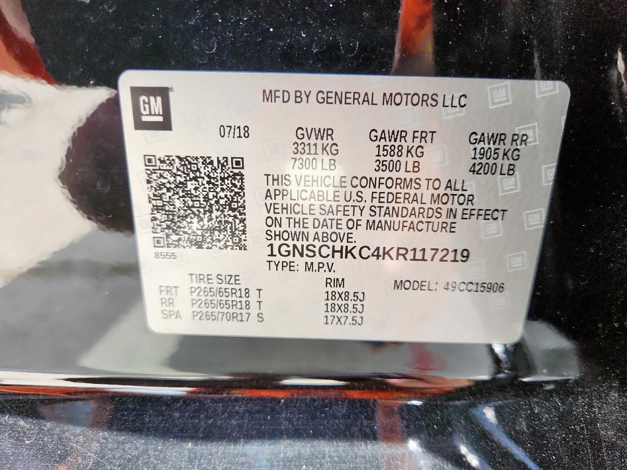 2019 Chevrolet Suburban C1500 Lt VIN: 1GNSCHKC4KR117219 Lot: 61725915