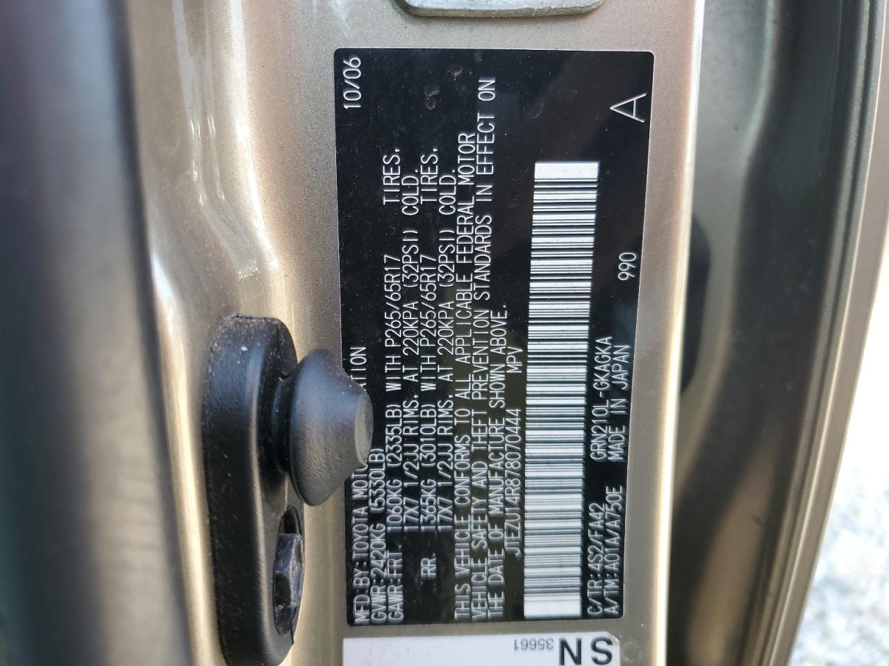 2007 Toyota 4Runner Sr5 VIN: JTEZU14R878070444 Lot: 59560475