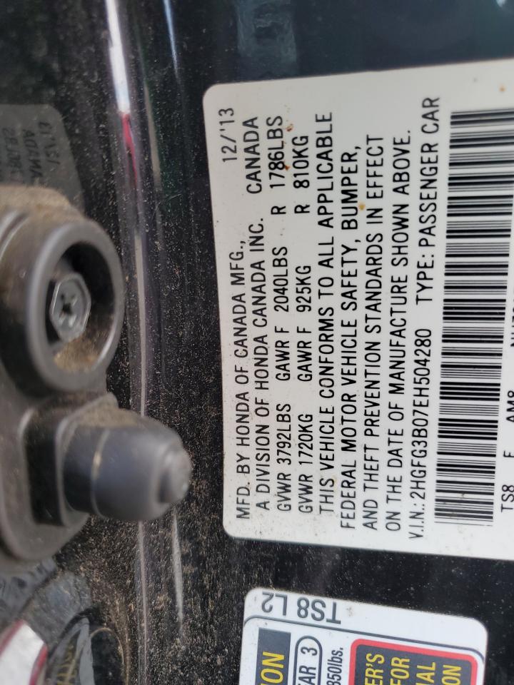 2014 Honda Civic Exl VIN: 2HGFG3B07EH504280 Lot: 62804175